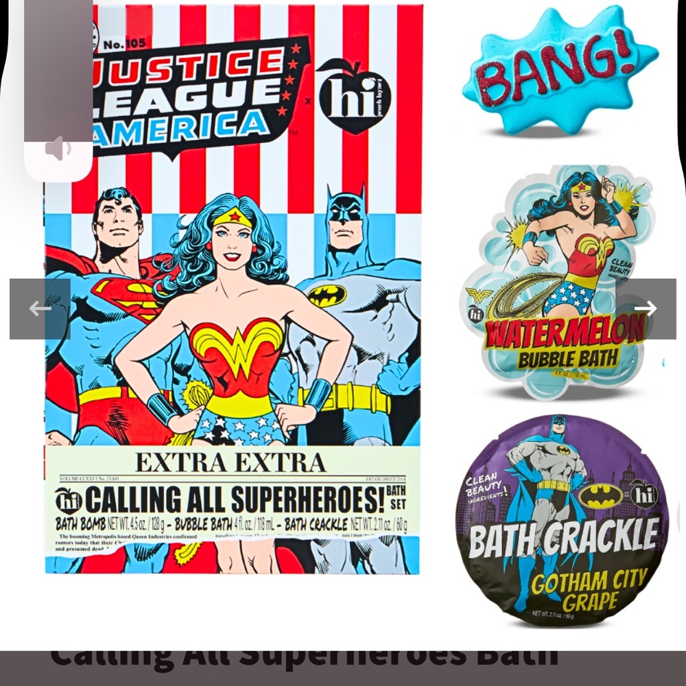 EXTRA EXTRA CALLING ALL SUPERHEROES! BATH SET Justice League Hi Peach Layne BNWT